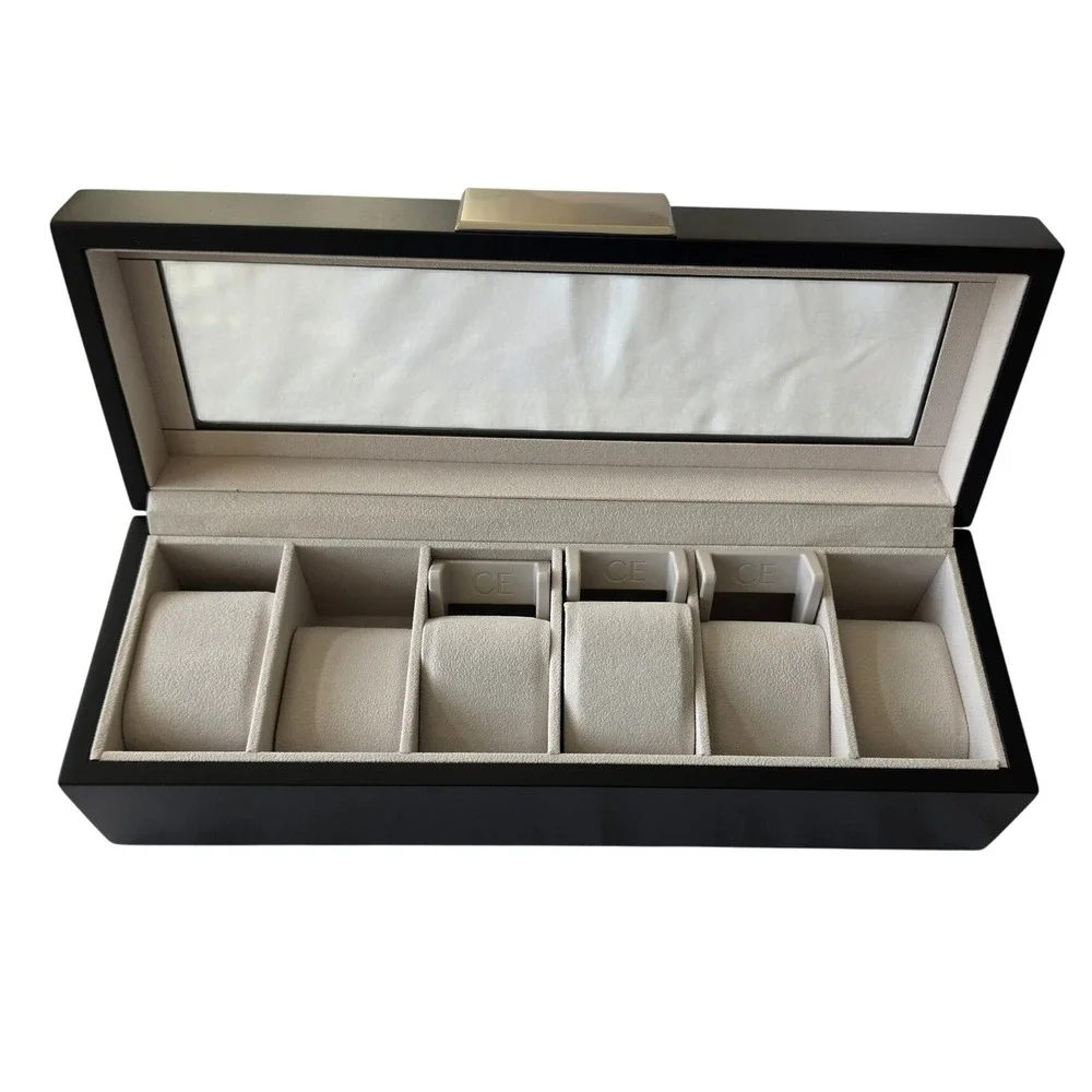 Case Elegance 6 Slot Watch Box Matte‎ Black Glass Top Organizer PJ0582